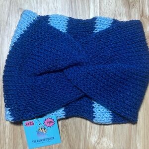 Handmade Light & Dark Blue Striped Knitted Earwarmer